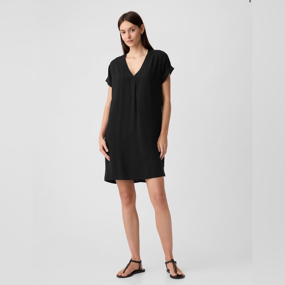Black Shift V-Neck Dress